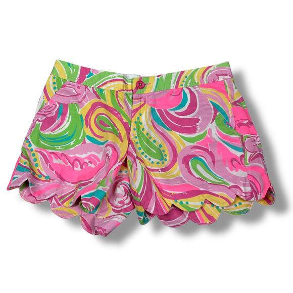 Lilly Pulitzer Buttercup Shorts Womens 00 Pink Green Paisley Scallop All Nighter - Picture 1 of 9
